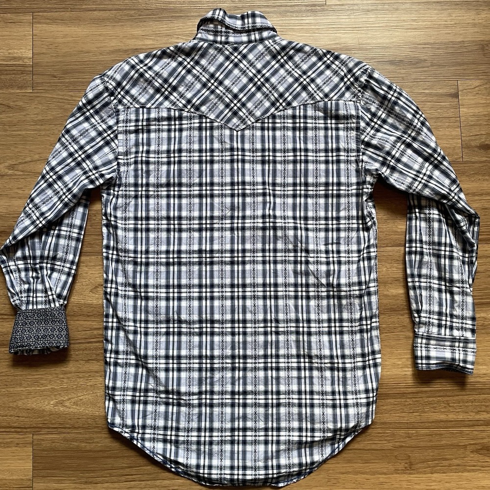 Panhandle Rough Stock Shirt Womens Small Plaid Western Pearl Snap Embroidered - Picture 3 of 15